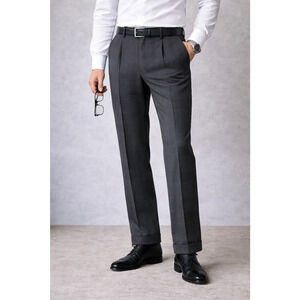 Luzzato Mens Dress Pants 40R Gray Plaid Windowpane Pleated Cuffed 36x29